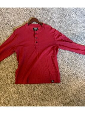 Filson crimson red long sleeve henley shirt